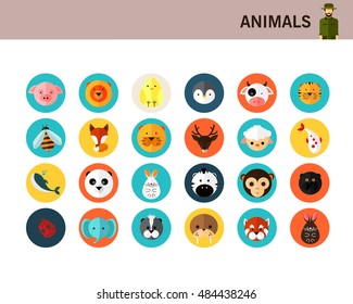 Animals concept flat icons.