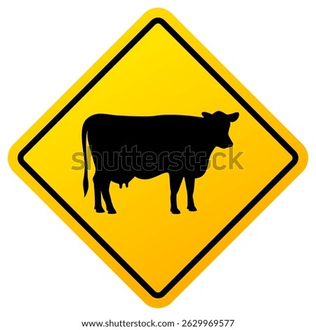 Animals crossing road warning sign isolated on white background. Farm ahead, please slow down and pay attention yellow traffic banner. 