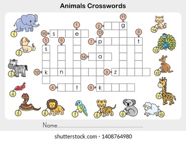Animals Crosswords - Worksheet for education.