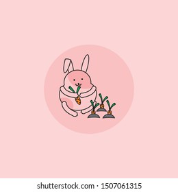 animals cute fat hare with carrot kawaii vector icon 