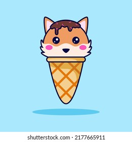 Animals cute ice cream vector illustration design. Ice cream cone with cute animals head character. 