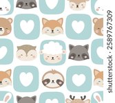 Animals Cute Seamless Pattern, adorable design for kids, vector illustration