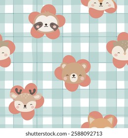 Animals Cute Seamless Pattern, adorable design for kids, vector illustration