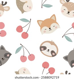 Animals Cute Seamless Pattern, adorable design for kids, vector illustration