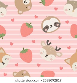Animals Cute Seamless Pattern, adorable design for kids, vector illustration