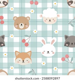 Animals Cute Seamless Pattern, adorable design for kids, vector illustration