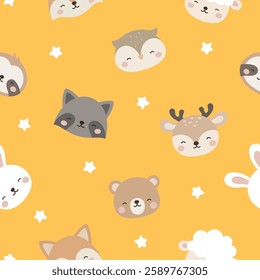 Animals Cute Seamless Pattern, adorable design for kids, vector illustration