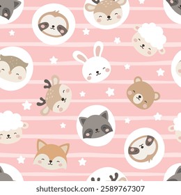 Animals Cute Seamless Pattern, adorable design for kids, vector illustration