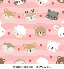 Animals Cute Seamless Pattern, adorable design for kids, vector illustration