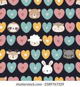 Animals Cute Seamless Pattern, adorable design for kids, vector illustration