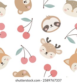 Animals Cute Seamless Pattern, adorable design for kids, vector illustration