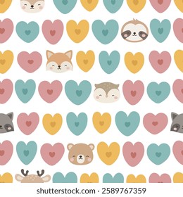 Animals Cute Seamless Pattern, adorable design for kids, vector illustration