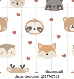 Animals Cute Seamless Pattern, adorable design for kids, vector illustration