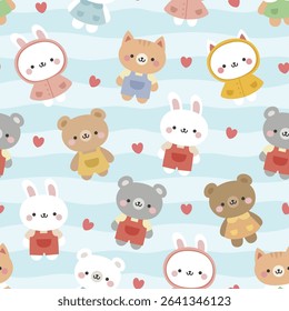 Animals Cute Seamless Pattern, adorable design for kids, vector illustration