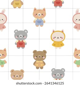 Animals Cute Seamless Pattern, adorable design for kids, vector illustration