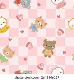 Animals Cute Seamless Pattern, adorable design for kids, vector illustration