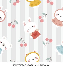 Animals Cute Seamless Pattern, adorable design for kids, vector illustration