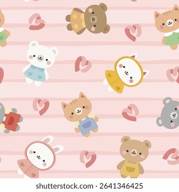 Animals Cute Seamless Pattern, adorable design for kids, vector illustration