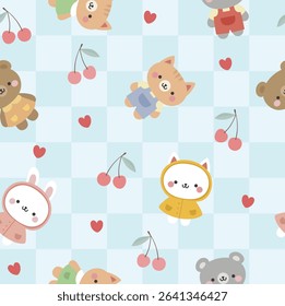 Animals Cute Seamless Pattern, adorable design for kids, vector illustration