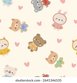 Animals Cute Seamless Pattern, adorable design for kids, vector illustration