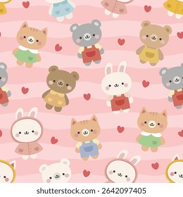 Animals Cute Seamless Pattern, adorable design for kids, vector illustration