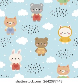 Animals Cute Seamless Pattern, adorable design for kids, vector illustration