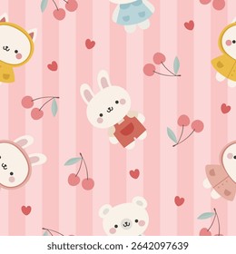 Animals Cute Seamless Pattern, adorable design for kids, vector illustration