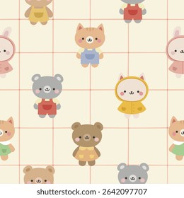 Animals Cute Seamless Pattern, adorable design for kids, vector illustration