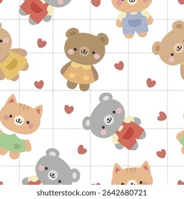 Animals Cute Seamless Pattern, adorable design for kids, vector illustration