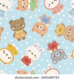 Animals Cute Seamless Pattern, adorable design for kids, vector illustration