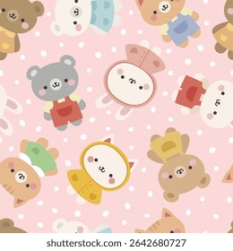 Animals Cute Seamless Pattern, adorable design for kids, vector illustration
