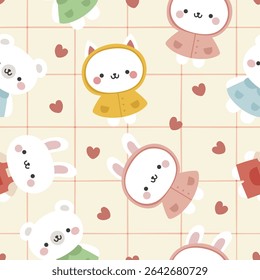 Animals Cute Seamless Pattern, adorable design for kids, vector illustration