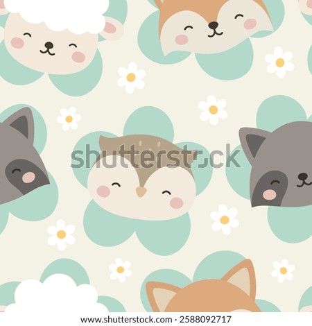 Animals Cute Seamless Pattern, adorable design for kids, vector illustration