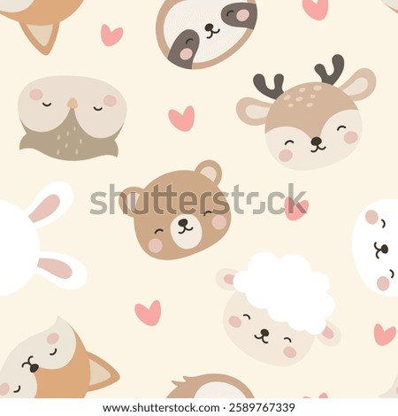 Animals Cute Seamless Pattern, adorable design for kids, vector illustration