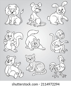 Animals cute  series black and white cartoon vector