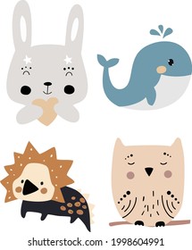 Animals Cute Vector 3, Cartoon characters of four animals, rabbits, dinos, owls and whales that seem cute and cheerful  perfect for children's education.