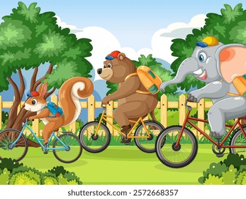 Animals cycling together in a friendly competition