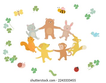 Animals dance in a circle.