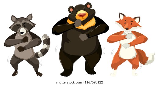 Animals dancing on white background illustration