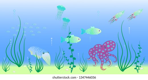 animals of the deep sea vector illustration 