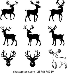 Animals Deer Set silhouette vector style design 