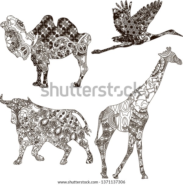 Animals Different Countries Ethnic Ornaments On Stock Vector (Royalty