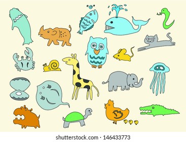 animals doodle art child draw vector