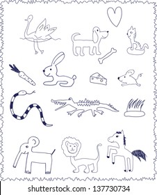 Animals. Doodle child drawing style