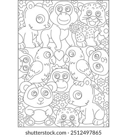 Animales Doodle Kawaii página de libro para colorear para niños y adultos colorear creativo mindful actividad de relajación