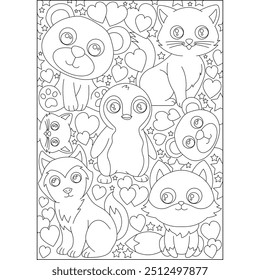 animals doodle kawaii coloring book page for kids and adults creative coloring mindful relaxation activity