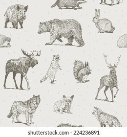 Animals drawings seamless pattern