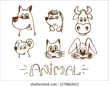 Animals drawn by hand. Wild and domestic. Vector illustration