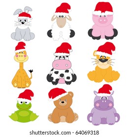Animals dressed as Santa Claus