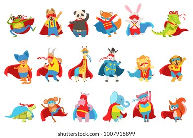 Animals Dressed As Superheroes With Capes And Masks Set